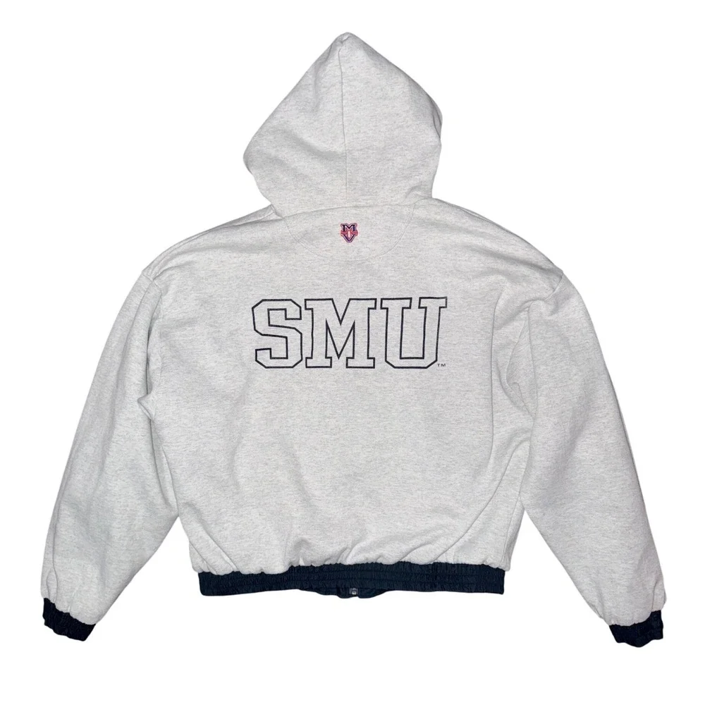 Vintage SMU Mustangs Reversible‎ Hooded Jacket Athleisure Retro Sporty Oversized